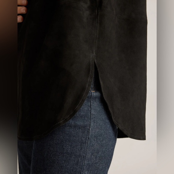 NWT Quince 100% Goat Suede Leather Over-shirt Black Woman’s Size Medium - Picture 7 of 11